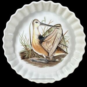 Le Faune Tart Quiche Dish W/Bird‎ Nancay L Lourioux Porcelain Round 9.5"